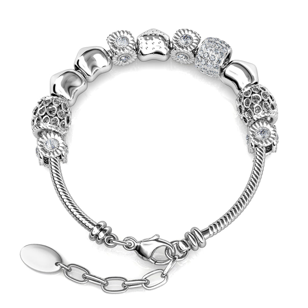 Charm Bracelet with Simulated Diamonds in 18k White Gold