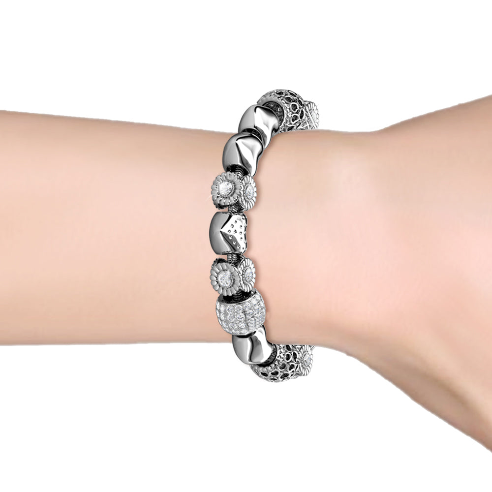 Charm Bracelet with Simulated Diamonds in 18k White Gold