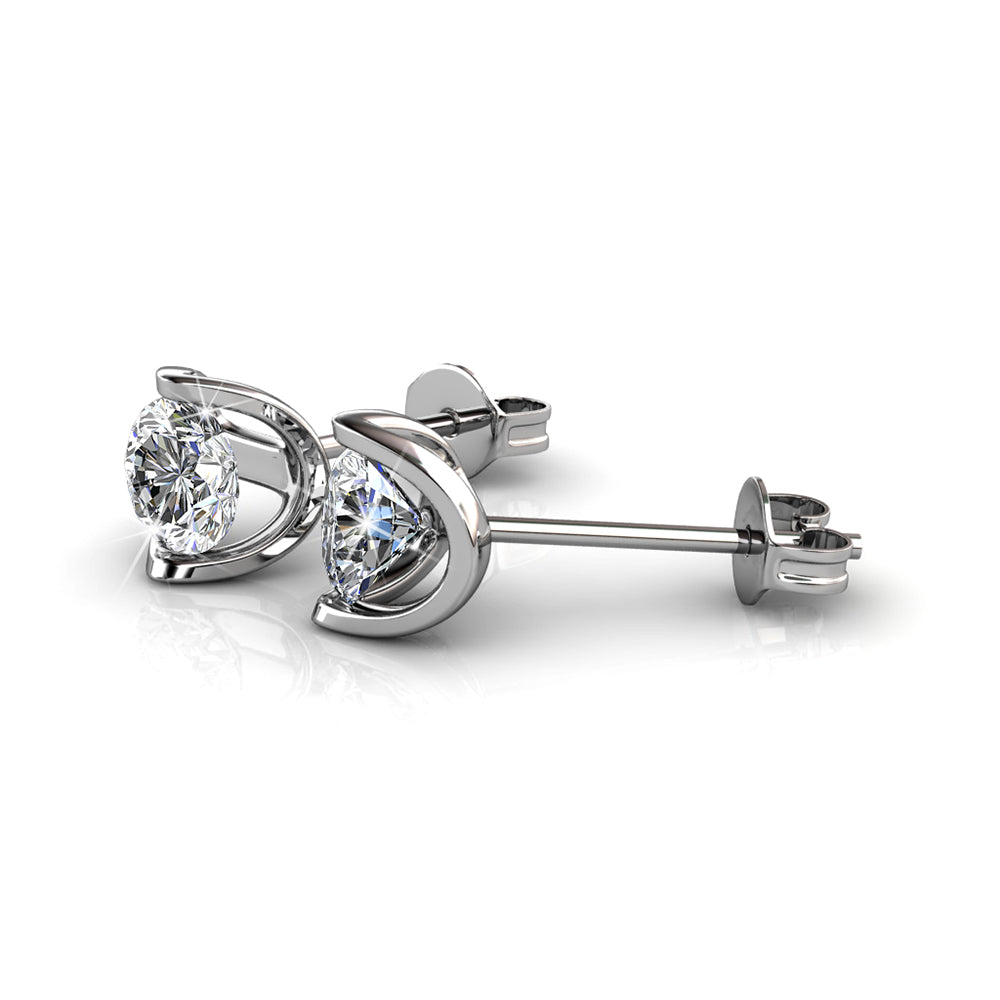 18K White Gold  over Sterling Silver Floating Halo Stud Earring with Simulated Diamonds