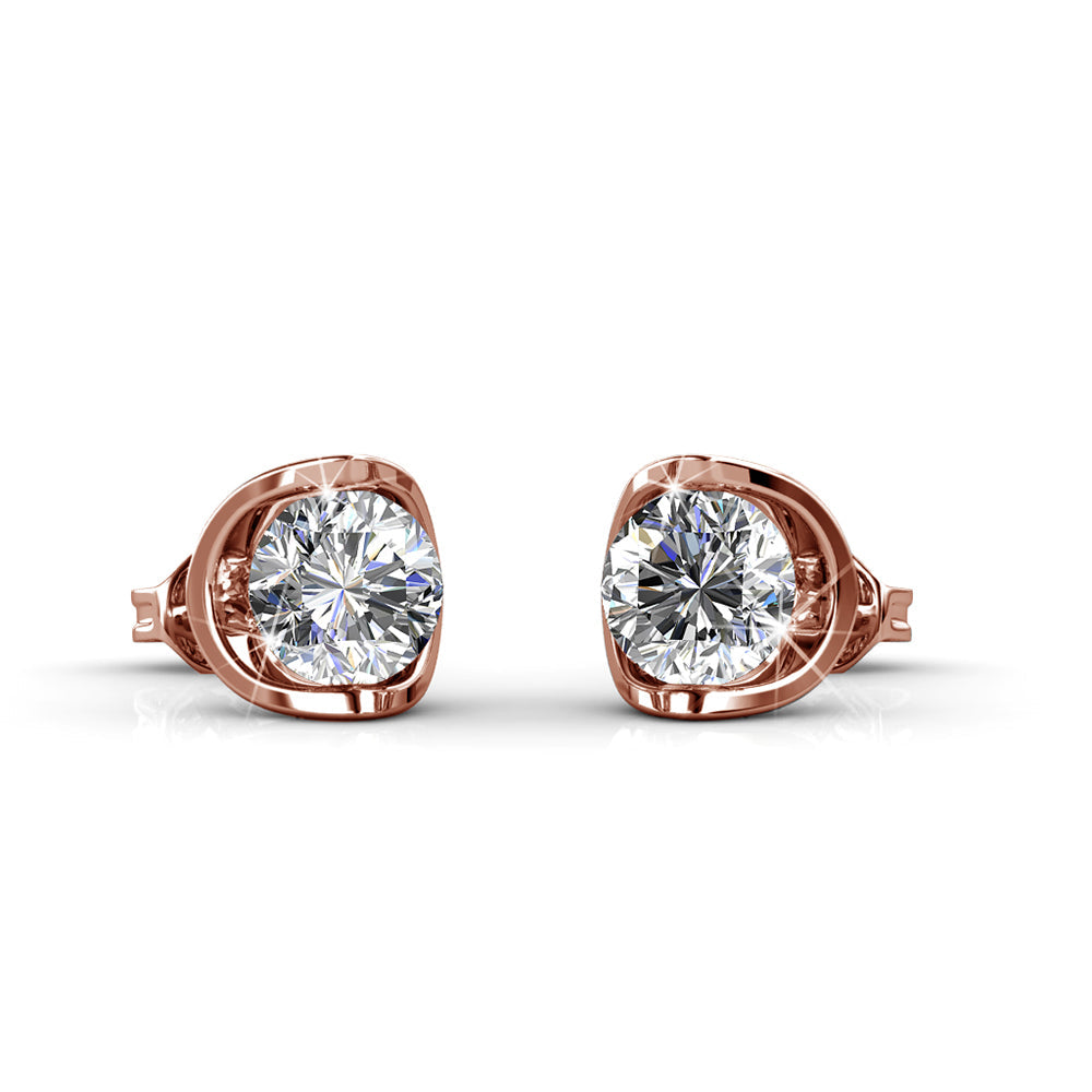 18K White Gold  over Sterling Silver Floating Halo Stud Earring with Simulated Diamonds