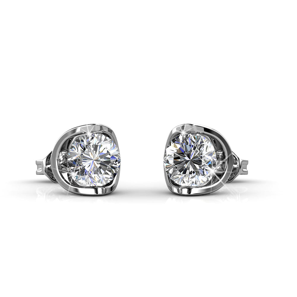 18K White Gold  over Sterling Silver Floating Halo Stud Earring with Simulated Diamonds
