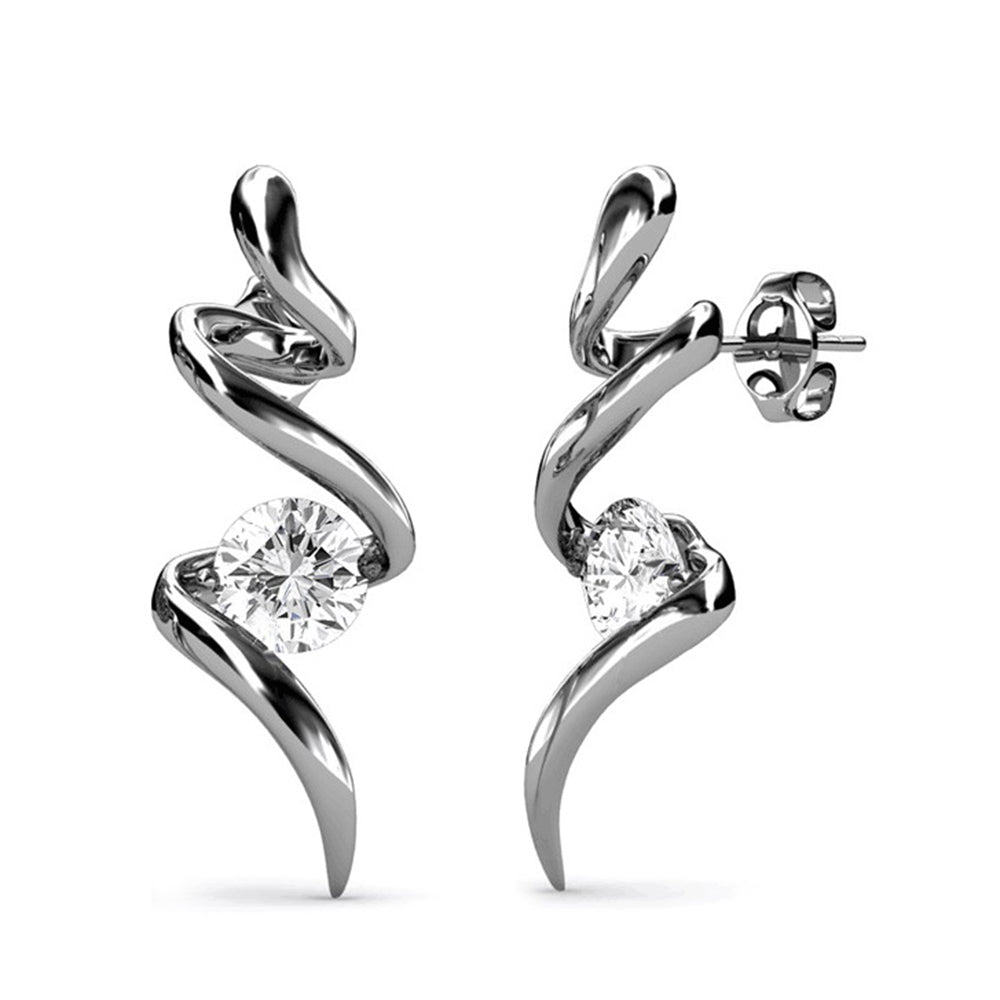 18K Gold Crystal Spiral Earrings