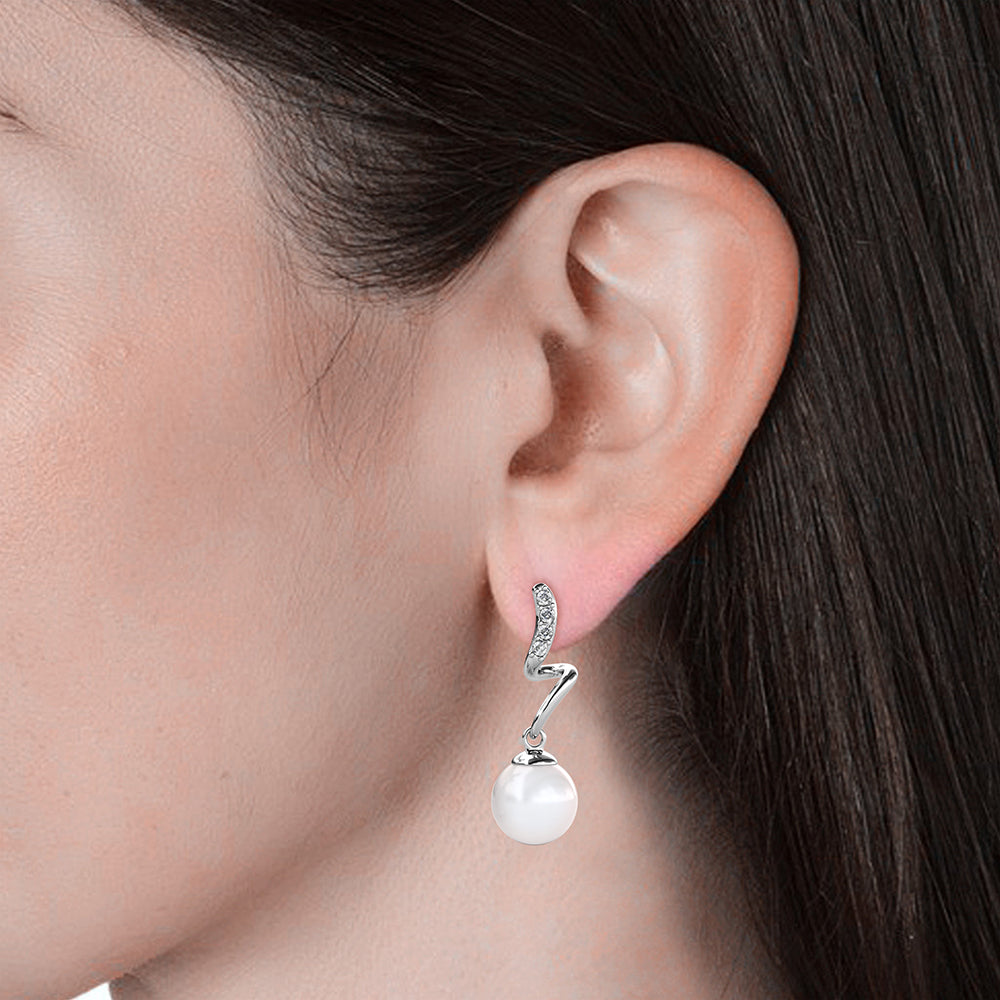 Simulated Diamond Pearl and Simulated Diamond ZigZag Earrings