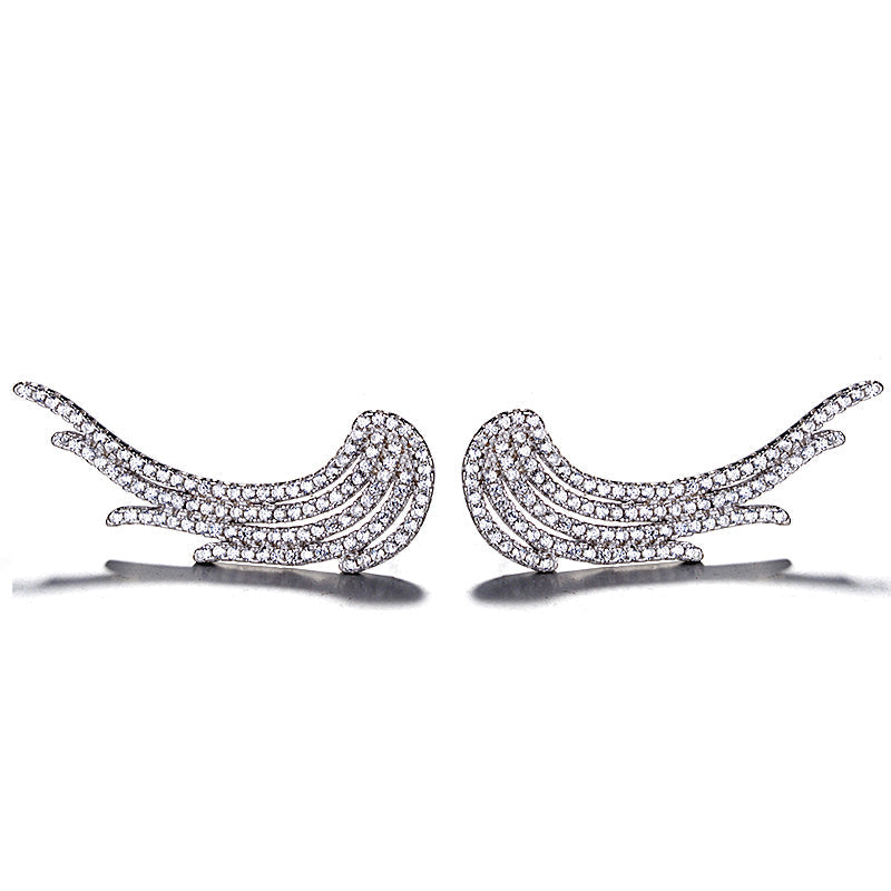 White Gold Angel Wing Crawler Climbers with Simulated Diamonds