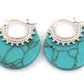 14K White Gold Turquoise Circle Cutout Huggie