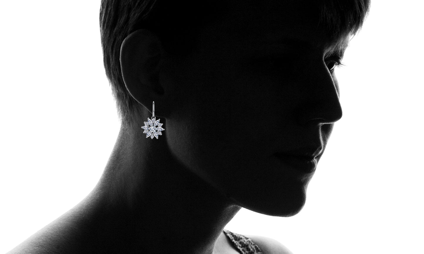 Amy and Annette Crystal Flower Lever-back Earring in 18K Gold