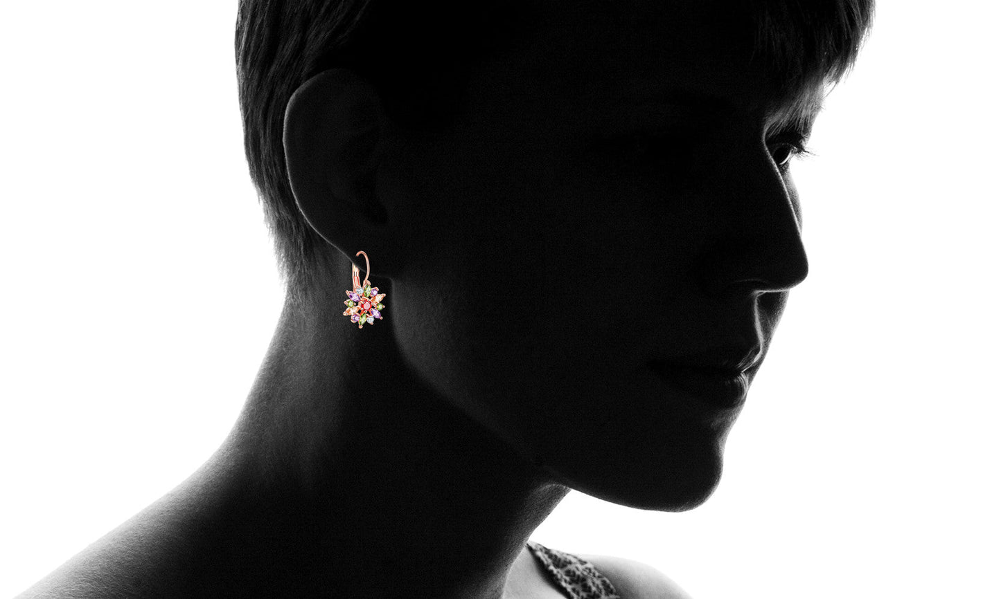 Amy and Annette Crystal Flower Lever-back Earring in 18K Gold
