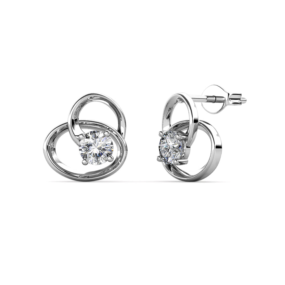 Simulated Diamond Interlocking Circles Stud Earring in 18k White Gold