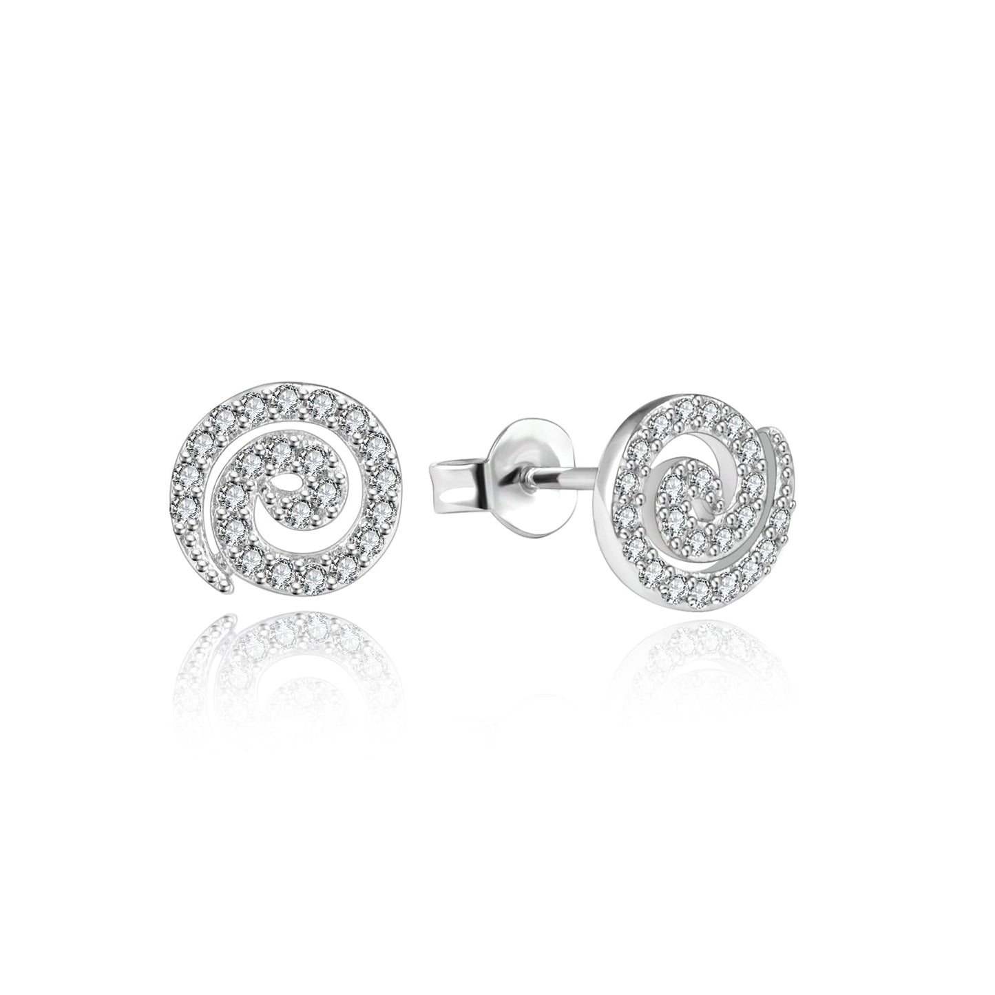 Simulated Diamond Spiral Swirl Stud Earrings
