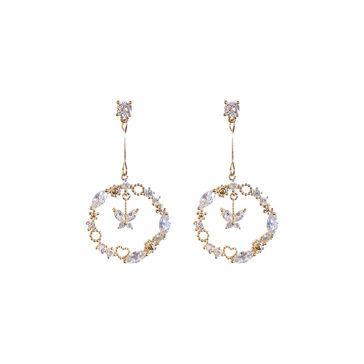 14K Gold Open Butterfly Drop Earring with Crystals
