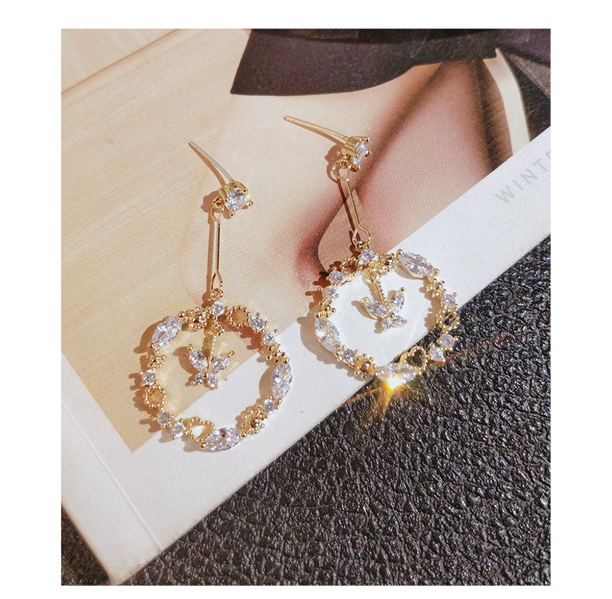 14K Gold Open Butterfly Drop Earring with Crystals