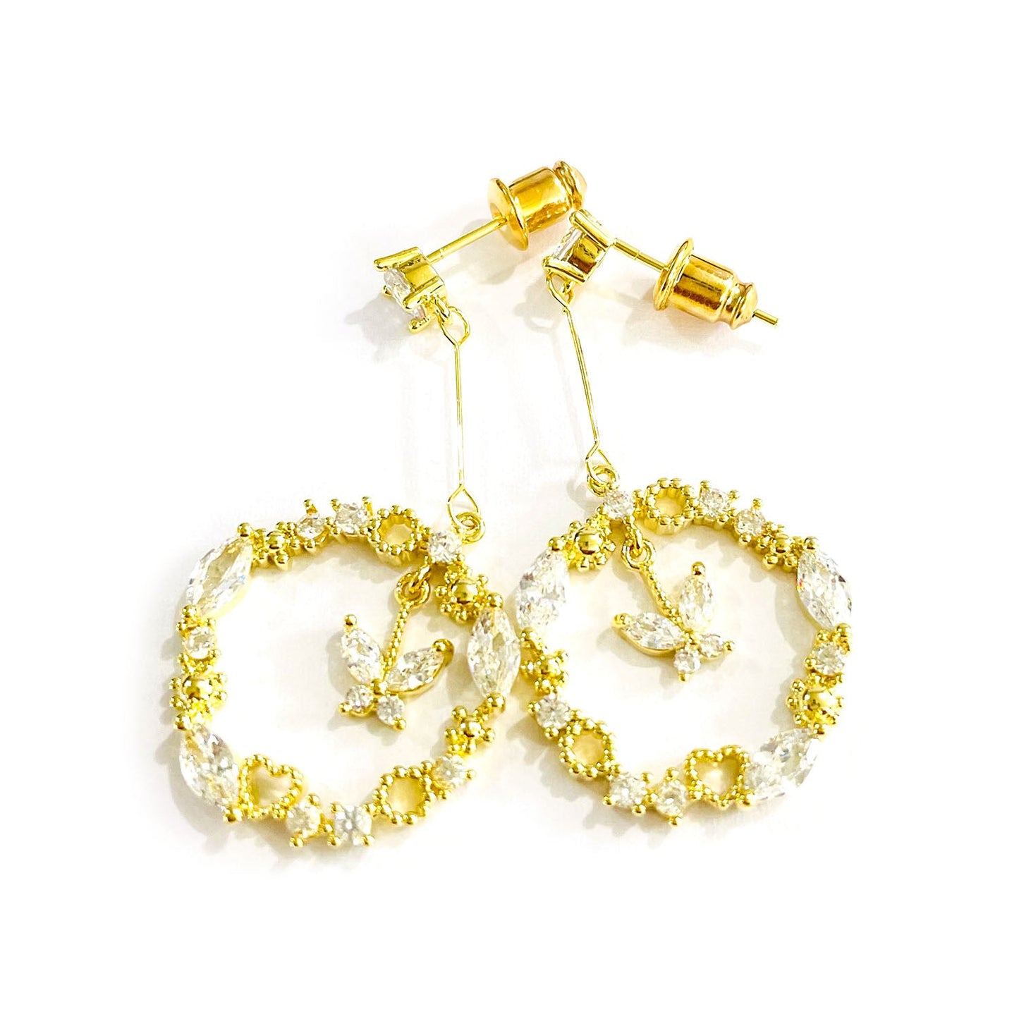 14K Gold Open Butterfly Drop Earring with Crystals