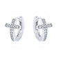 14K Gold Cross Huggie Earring with Genuine Crystals