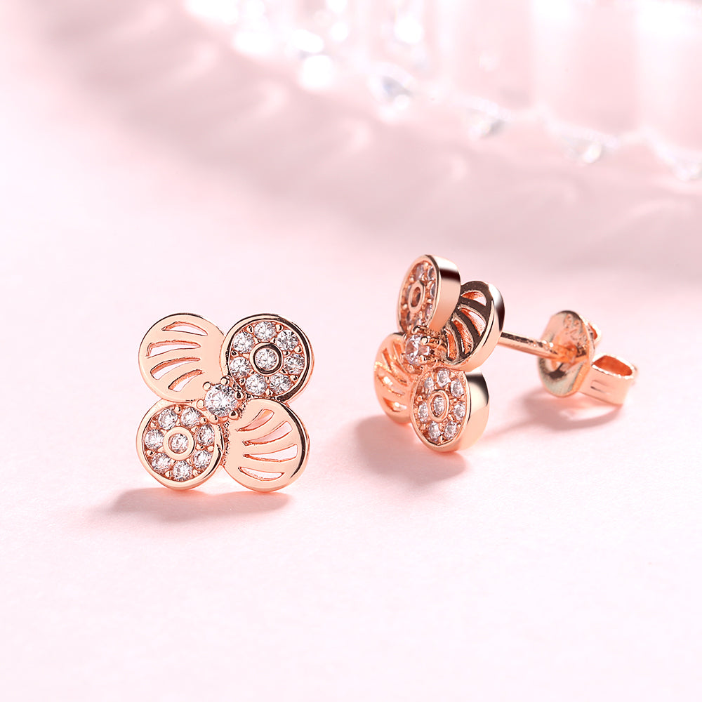 18K Rose Gold Crystal Flower Stud Earrings