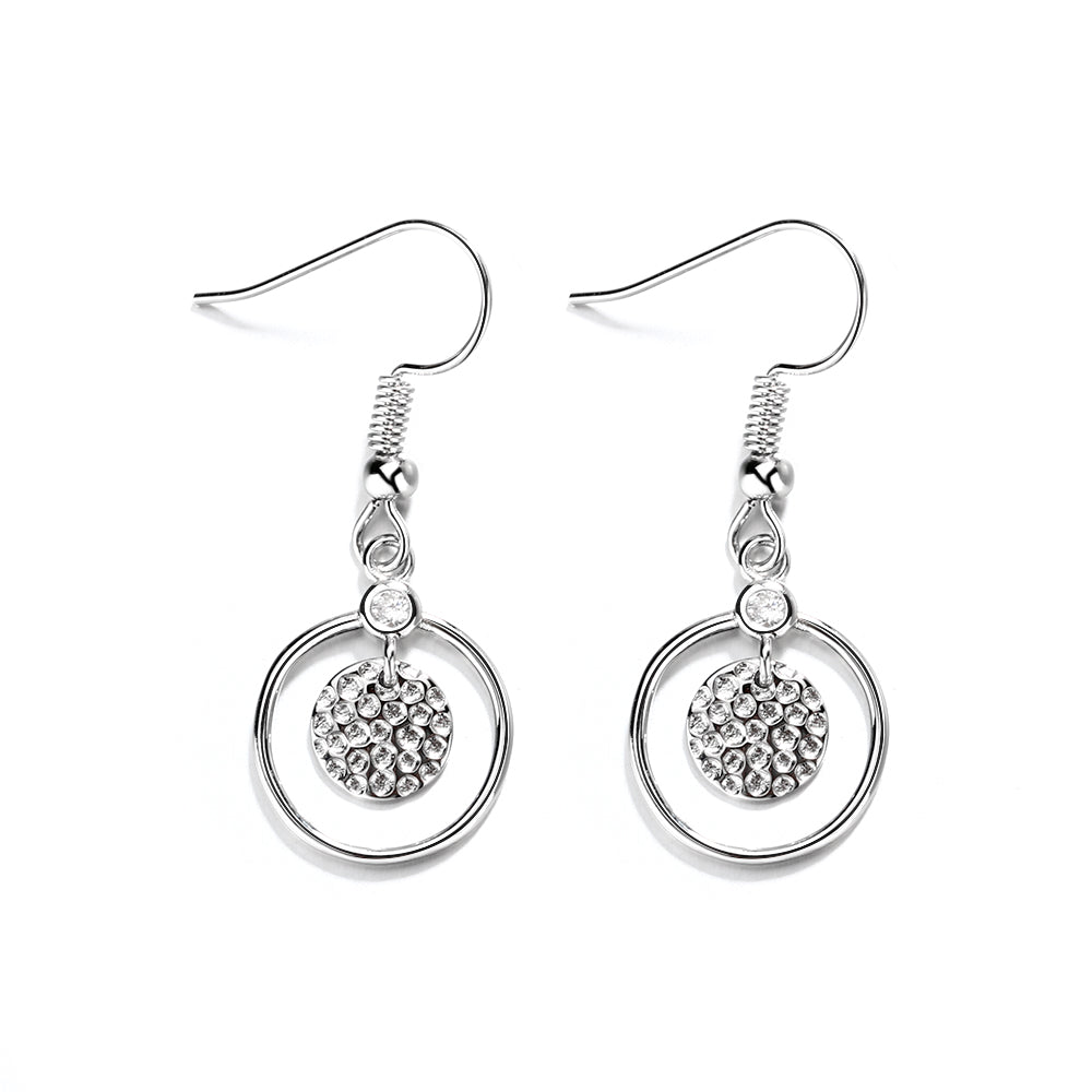 Sterling Silver White Topaz and Hammered Floating Drop Earring