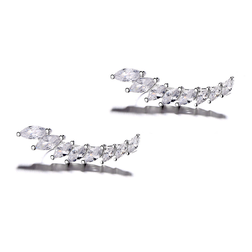 14K White Gold Marque Cut Simulated Diamond Climber Crawler