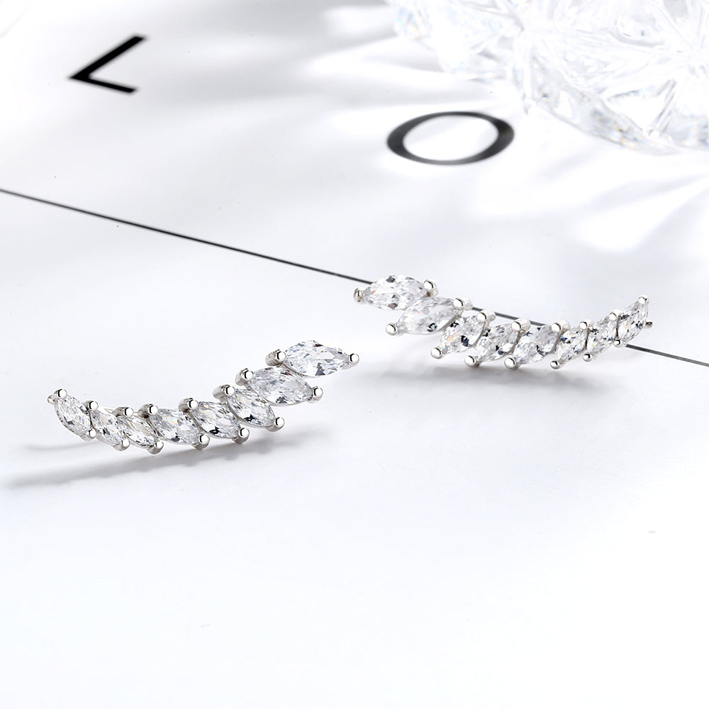 14K White Gold Marque Cut Simulated Diamond Climber Crawler