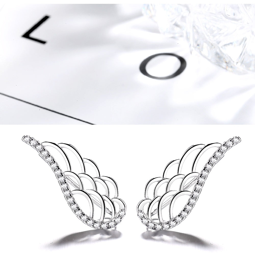 14K Gold Plated Angel Wing earring crawlers with Simulated Diamonds