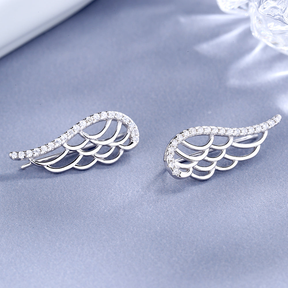 14K Gold Plated Angel Wing earring crawlers with Simulated Diamonds