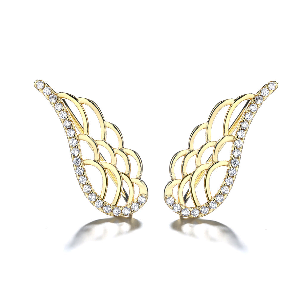 14K Gold Plated Angel Wing earring crawlers with Simulated Diamonds