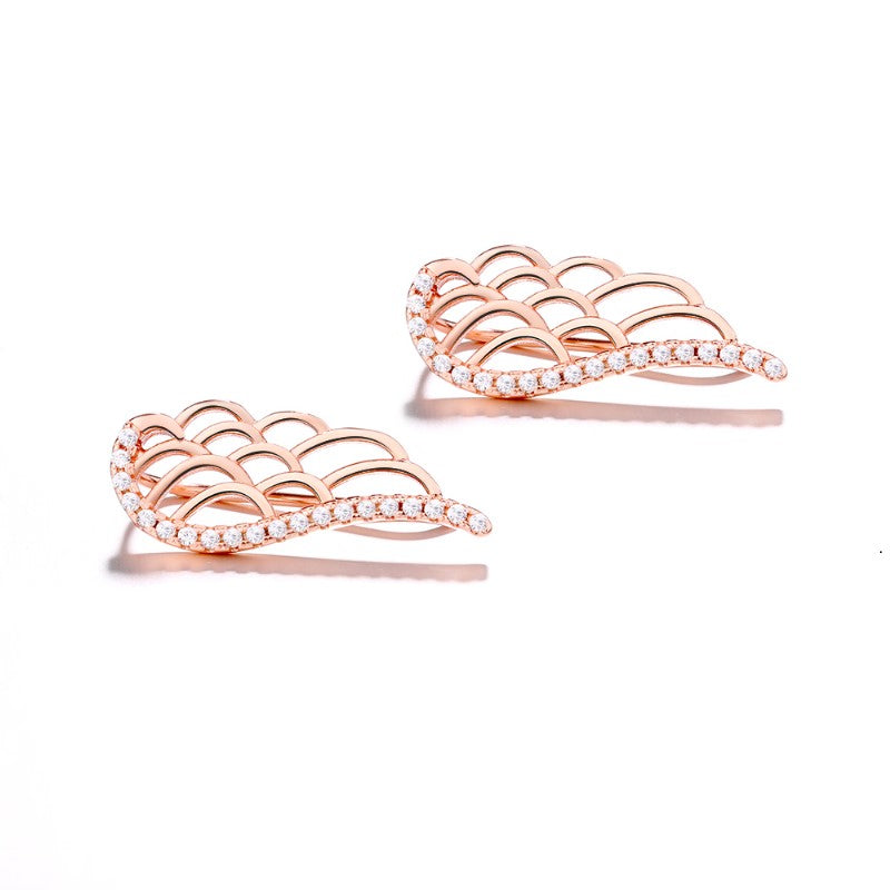 14K Gold Plated Angel Wing earring crawlers with Simulated Diamonds