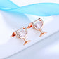 14K Rose Gold and Sterling Silver Wine Glasses Earrings with Simulated Diamonds