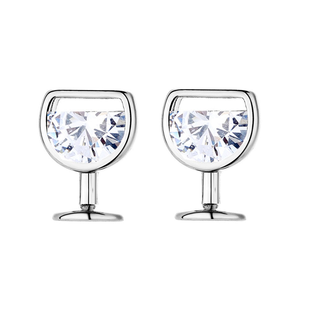 14K Rose Gold and Sterling Silver Wine Glasses Earrings with Simulated Diamonds