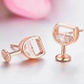 14K Rose Gold and Sterling Silver Wine Glasses Earrings with Simulated Diamonds