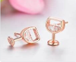 14K Rose Gold and Sterling Silver Wine Glasses Earrings with Simulated Diamonds