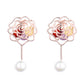 14K Gold Cultured Pearl Rose Drop Earrings With Crystals