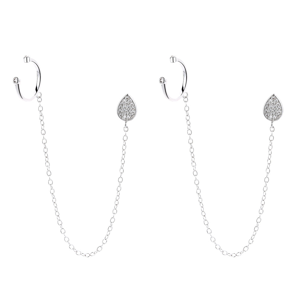 14K Rose Gold Over Sterling Silver Ear Cuff to Water Drop Stud Earrings