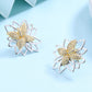 Lotus Flower Two Tone Earring Studs with Crystals