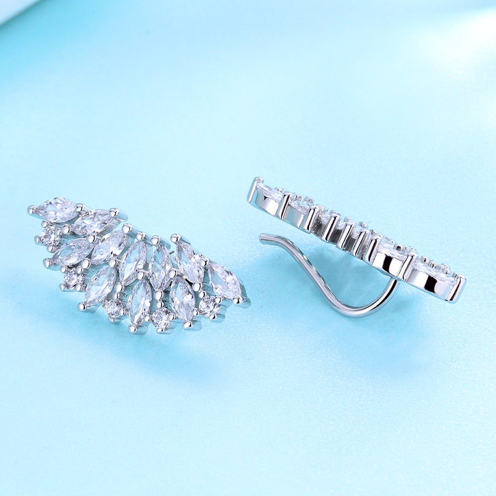 Sterling Silver Fan Earring Climber with Crystals