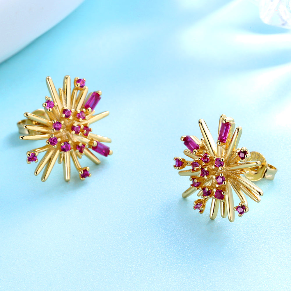 StarBurst Simulated Diamond Stud Earring in 18K Gold or Rose Gold