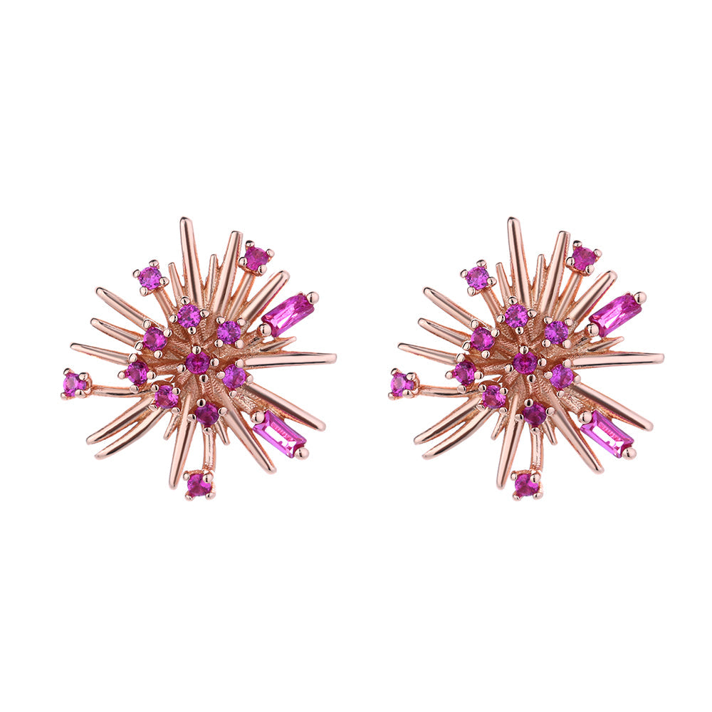 StarBurst Simulated Diamond Stud Earring in 18K Gold or Rose Gold
