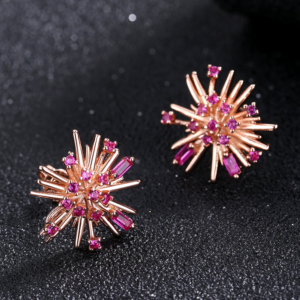 StarBurst Simulated Diamond Stud Earring in 18K Gold or Rose Gold