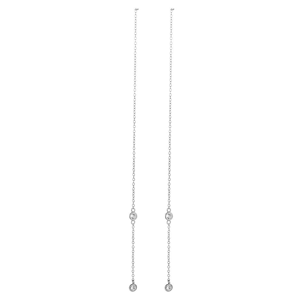 Sterling Silver Drop Pull Through Drop Earrings with Crystal