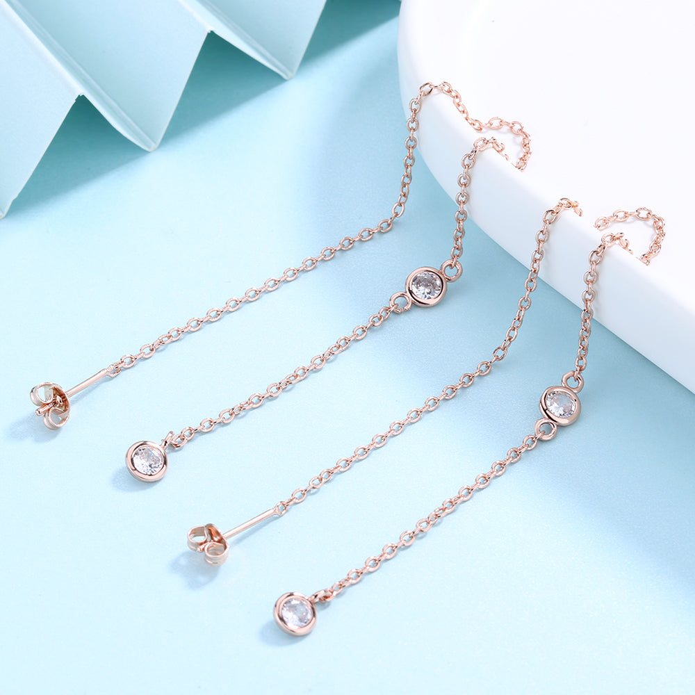 Sterling Silver Drop Pull Through Drop Earrings with Crystal