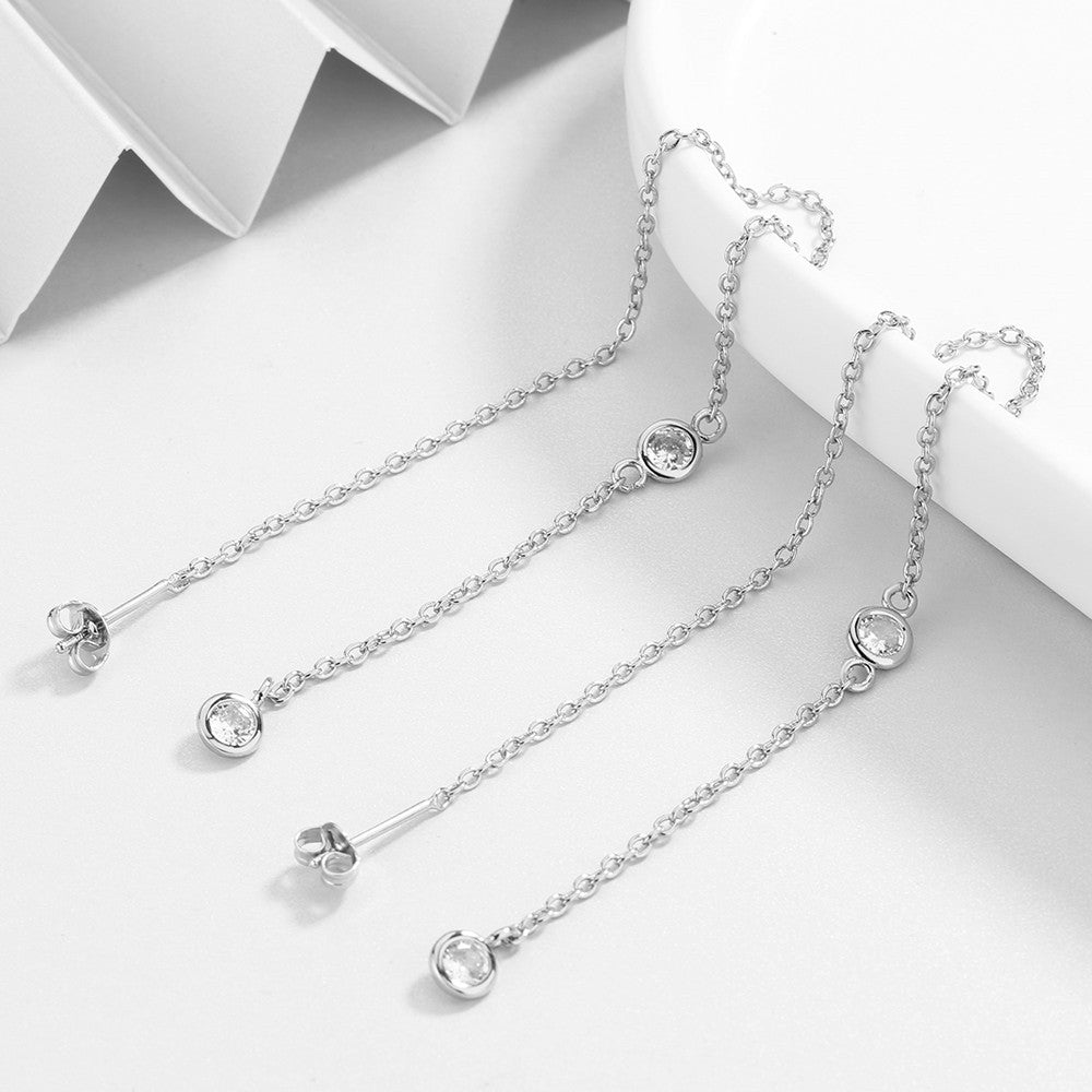 Sterling Silver Drop Pull Through Drop Earrings with Crystal