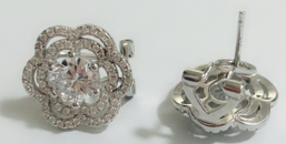 Sterling Silver Omega Flower Stud Earrings With Simulated Diamonds