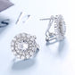 Sterling Silver Double Halo Omega Stud Earrings With Crystals