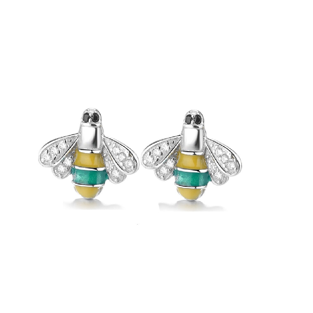 Sterling Silver Bee Stud Earrings With Crystals
