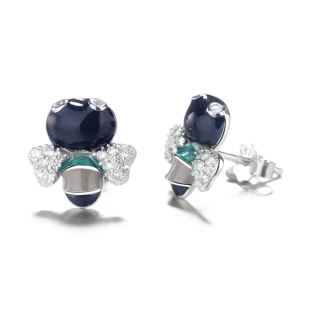 Sterling Silver Black Bee Earrings With Crystals