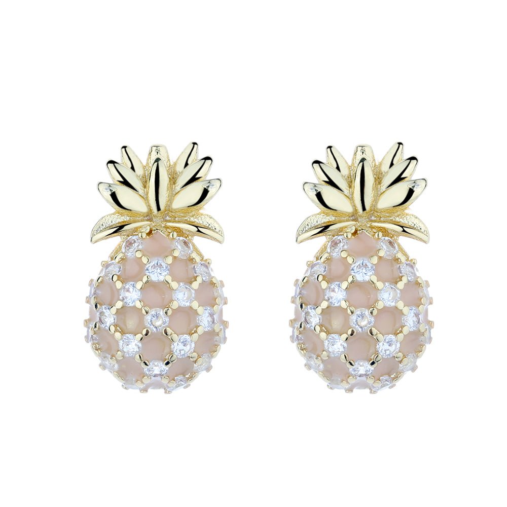 Amy and Annette 18K Gold Pineapple Studs with Simulated Diamonds