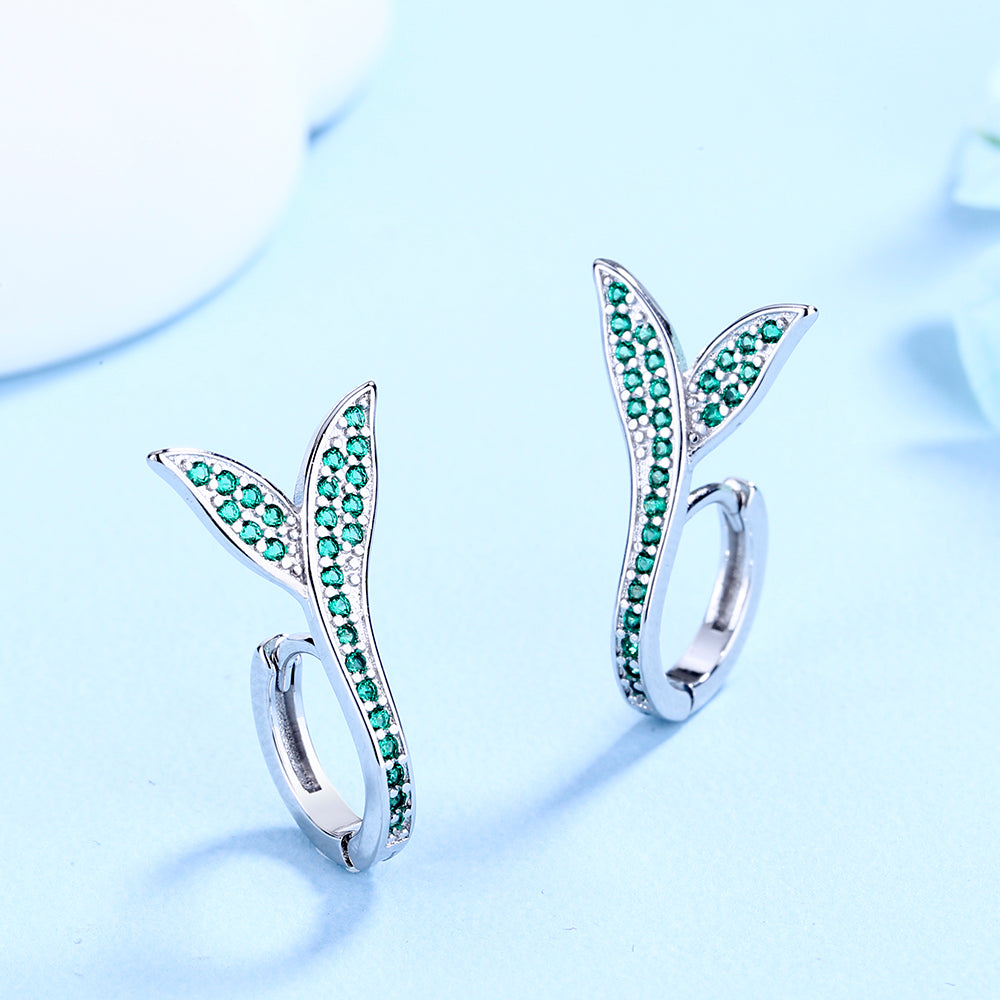 Sterling Silver Crystal Sprout Huggie Earrings