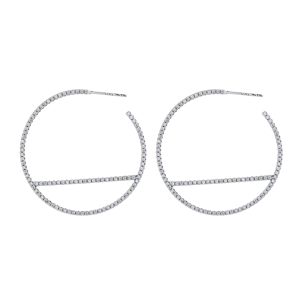 14k Gold and Sterling Silver J Hoop Earrings with Simulated Diamonds