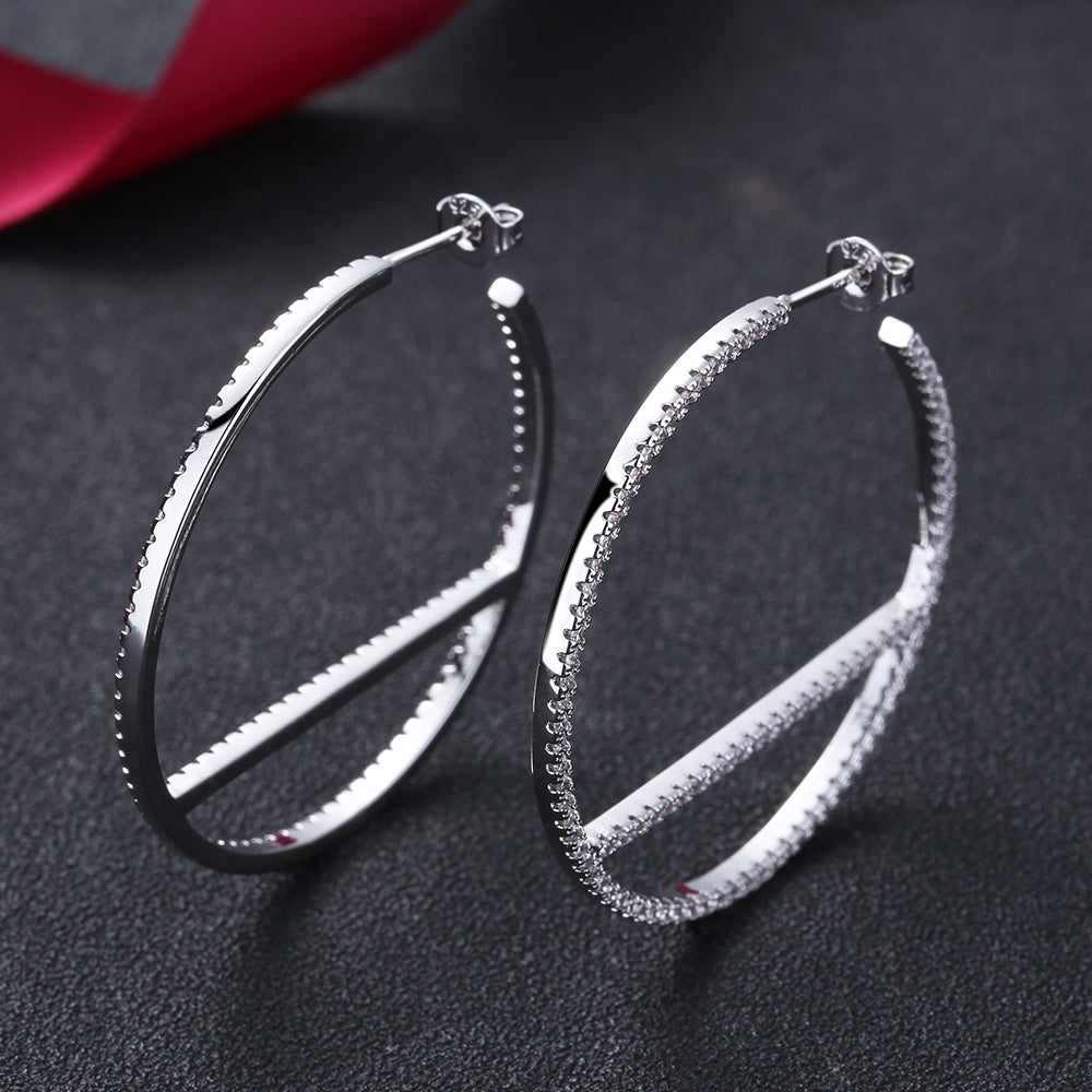 14k Gold and Sterling Silver J Hoop Earrings with Simulated Diamonds