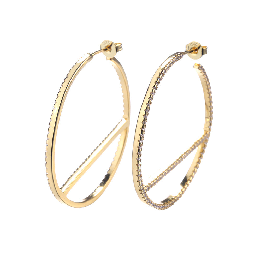 14k Gold and Sterling Silver J Hoop Earrings with Simulated Diamonds