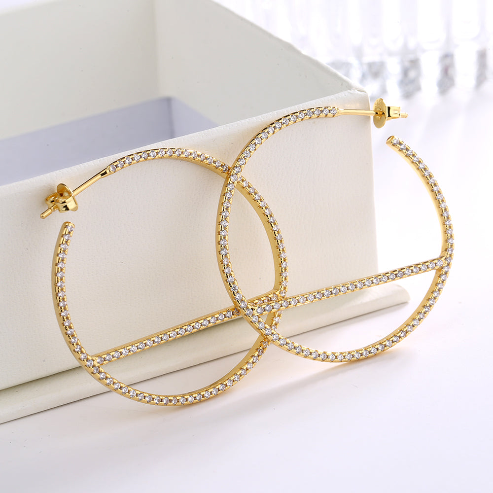 14k Gold and Sterling Silver J Hoop Earrings with Simulated Diamonds
