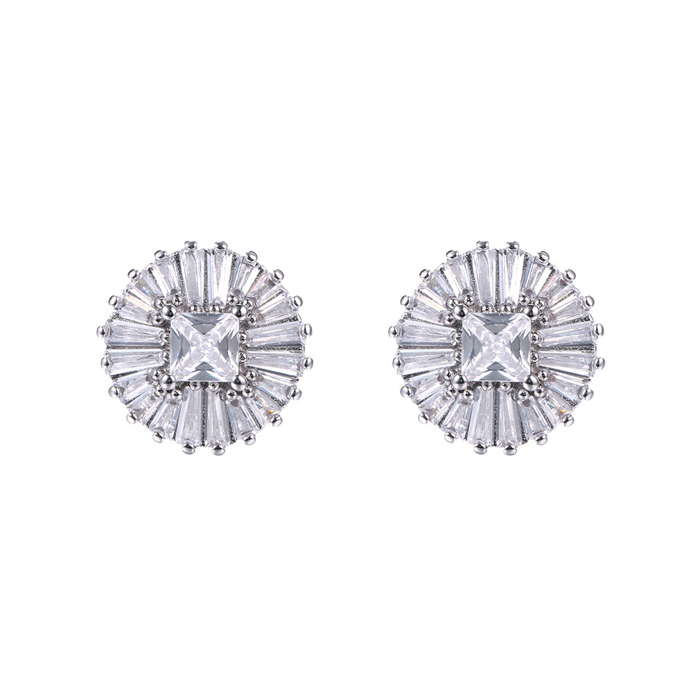 Simulated Diamond Halo Earrings in Sterling Silver